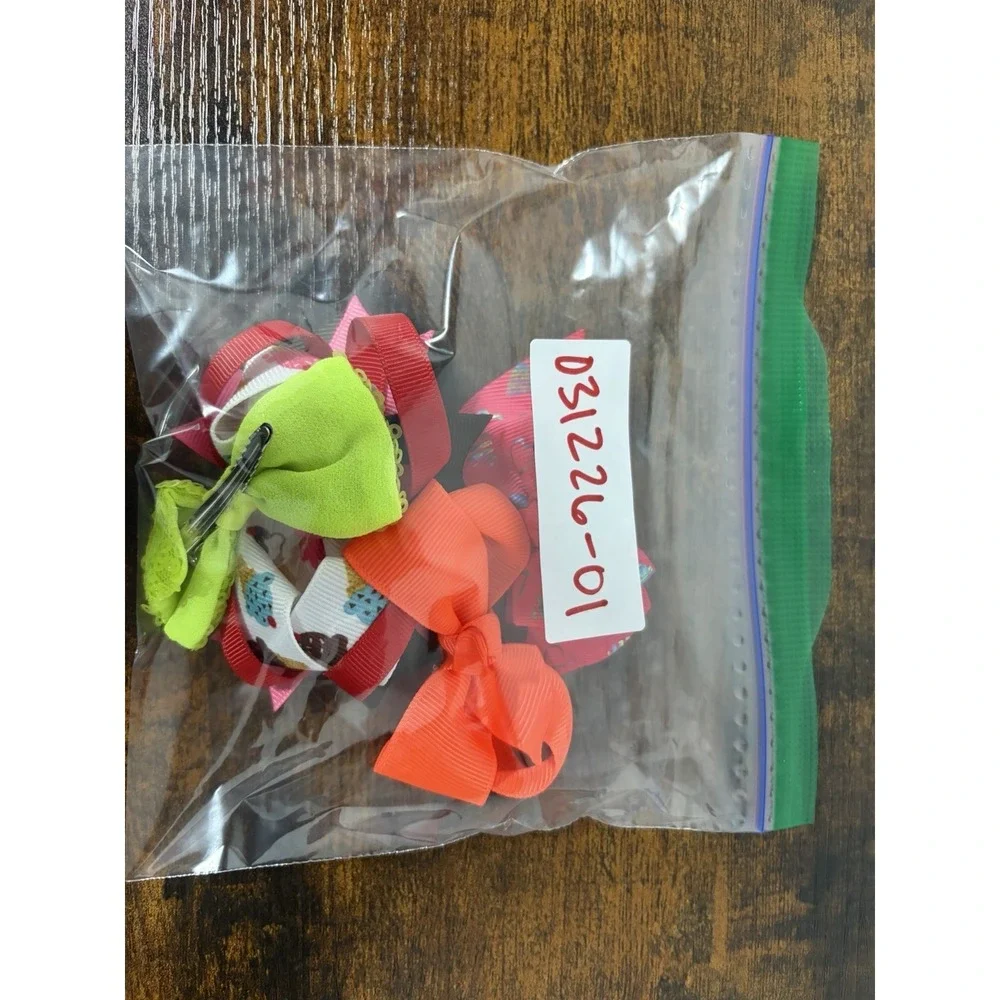 Lot Of 4 Bow Hair Clips For Dolls / Plush Etc Colorful‎ Red Orange Green